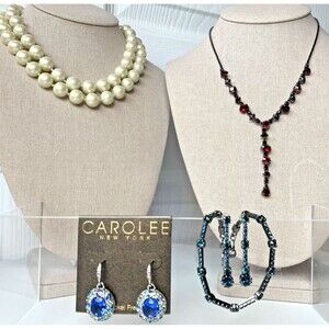 CAROLEE Vintage Jewelry Lot Faux Pearl Rhinestone Necklace Earrings Bracelet Set